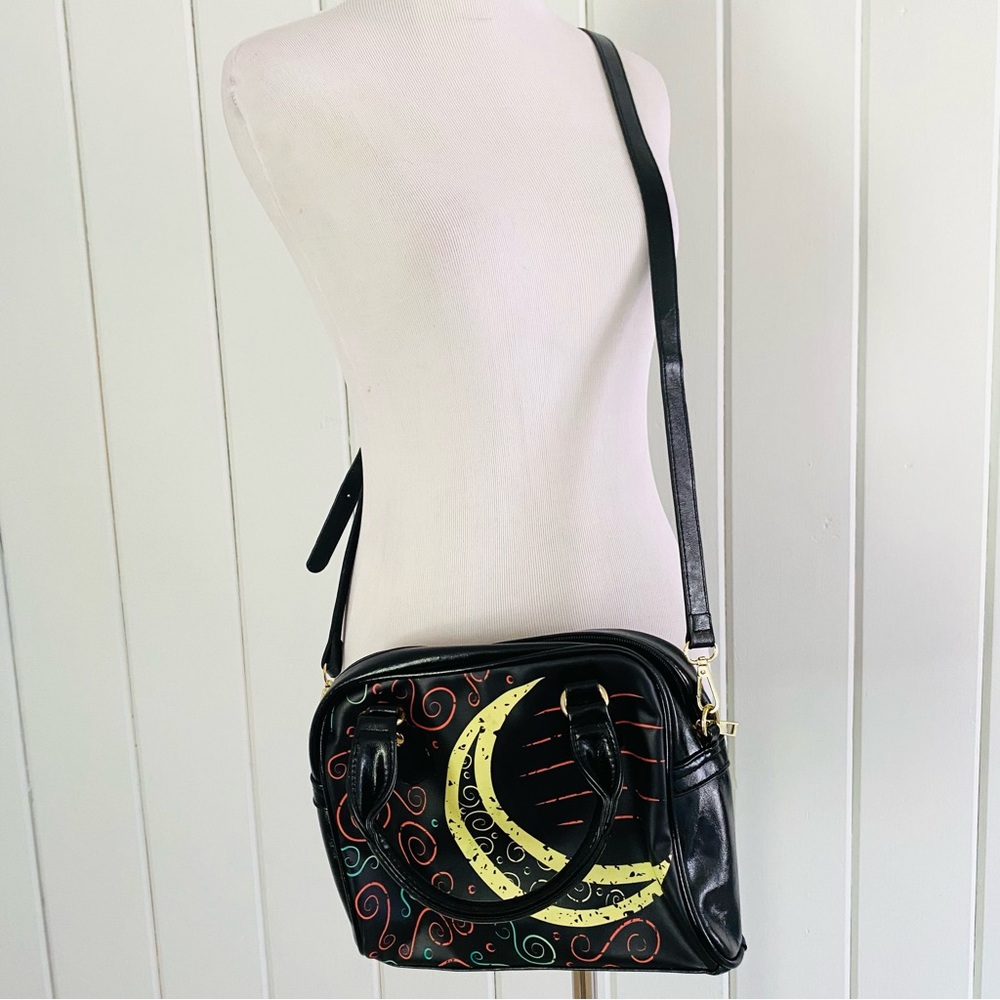 MOON PRINT Black Purse Handbag Shoulder Crossbody Whimsigoth Celestial Festival - Picture 3 of 12